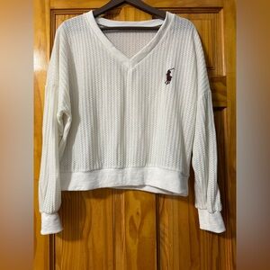 Cream Textured V-Neck Pullover, size Small